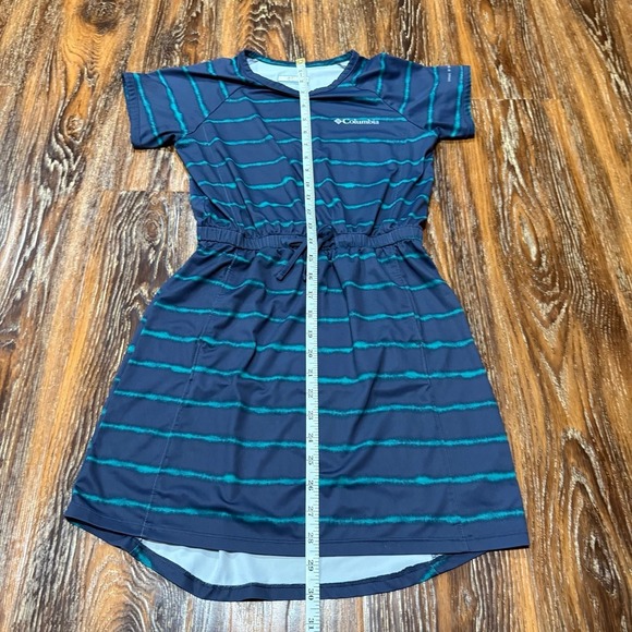 Columbia Girls Size 10 / 12 M PFG Freezer Blue Striped‎ Pocket Shirt Dress Swim - Picture 3 of 7